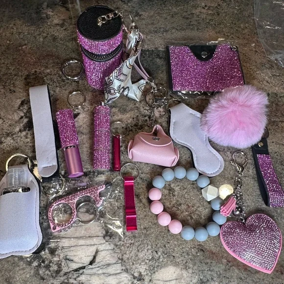 Pink Rhinestone Keychain & Accessory Lot - Picture 1 of 6